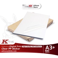 Thai KK® สติกเกอร์พีพีใส รุ่น Hybrid ขนาด A3+ Clear PP Sticker (หลังK-TAK) (100 แผ่น) ระบบพิมพ์ดิจิต