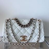 Chanel classic vintage white leather chain 2way shoulder bag經典中古復古絕版香奈兒小香白色真皮鏈條兩用手袋上膊孟買包#V91