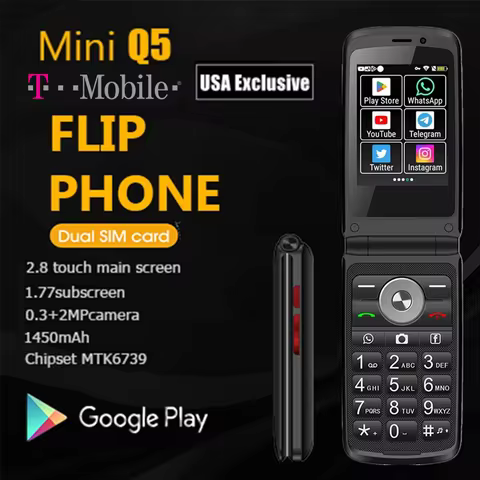 TIQ MiNi US. Q5 Region 4G Smart Flip T Mobile Phone At&t Phone Google Play Android MTK6739 Key input