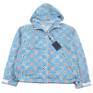 全新未使用LOUIS VUITTON 21SS HKB85W Distorted Damier Mountain Parka 派克大衣，帶 LV 標誌拉鍊和抽繩，淺藍色，48 碼，正品，意大利製造，男