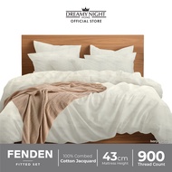 Dreamynight Home Fenden 4 in 1 Fitted Bedsheet Set Plain Colour 100% Combed Cotton  with Jacquard De