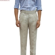 British Style Men Gurkha Linen Pant High Waist Straight  Ankle-Length Pants Spring Summer High Quali