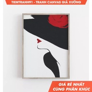 Wall paintings, Fashion Wall Art, Woman Portrait, Vintage Wall Art, Black Hat, Red Rose, free hangin