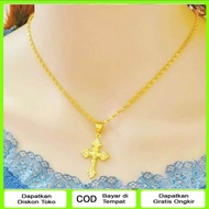 Kalung Pelintir Free Liontin Salib Perhiasan Wanita Dewasa Titanium Gold Lapis Emas 24k Anti Karat T