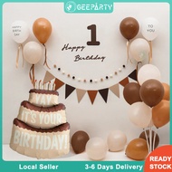 GeeParty 28pcs Nude Brown Balloon Set with Coffee Felt Banner Balloon Stand for Birthday Party Decor