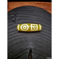 MATA DZI Yellow Ranwu Sky Earth Agate 4 Eyes Blessed Tibetan Balance Stone 39mm E2586F