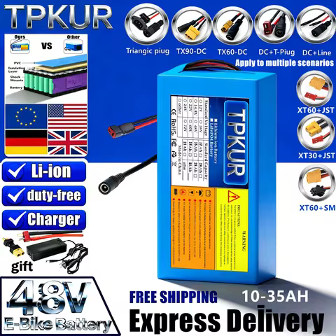 TPKUR Suitable for 100-1500W scooters, new 48V 13S 2P 3P 4P 5P 7P 18650 lithium-ion battery packs, w