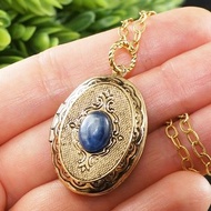 Blue Kyanite Oval Golden Photo Locket Necklace Gemstone Jewelry Pendant Necklace