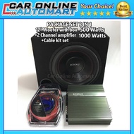 BOSOKO PACKAGE SET 2-Channel AMPLIFIER 1000 Watts, BOSOKO 12" woofer with box 400 watts /500 watts/6