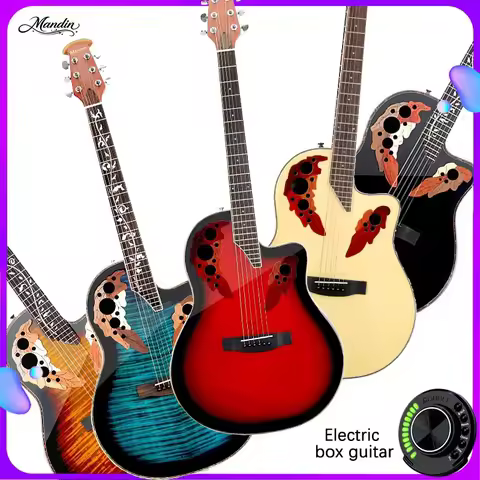 Mandin SFT Solid Folk Guitar 41 36 38 40 inch Grape soundhole Electric Box Carbon fiber travel Black