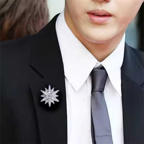 Men Women Rhinestone Brooches Six-Pointed Star Collar Pin Suit Corsage Badge Hat Bag Decoration Jewe
