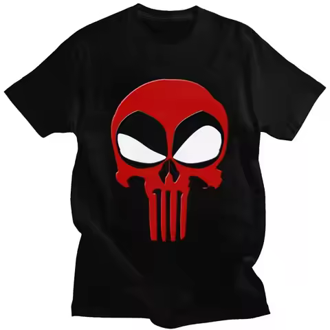 Superhero T Shirts Men Short Sleeved Punisher Skull Deadpool T-shirt Summer Tee 100% Cotton Slim Fit