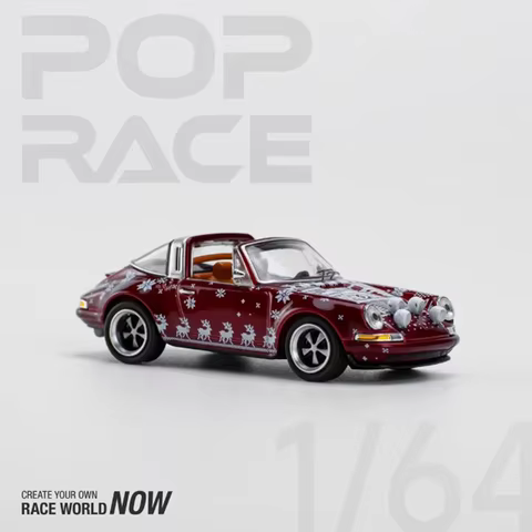 POPRACE 1/64 964 Singer Targa Christmas Edition 2023 Alloy Car Model Static Collection Decorated Chr