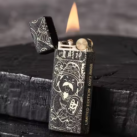 Narrow Slim Compact Retro Vintage Grinding Wheel Oil Lighter Portable Metal Cigarette Cigar Lighter 