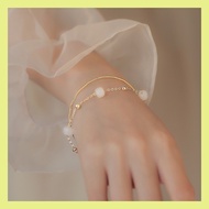 ▜ ➖ ❊ §   Ins Not Allergic Natural Hetian Jade Double Beads Bracelet + Bangle Set For Women -AOER