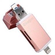 iDragon - iDiskk Pro Card Reader Micro SD/SD Card USB 3.0 แฟลชไดร์ฟสำรองข้อมูลสำหรับ iPhone,IPad และ Android (Rose Gold)
