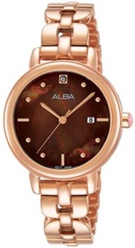 นาฬิกาข้อมือผู้หญิง ALBA Fashion รุ่น AH7N76X ขนาดตัวเรือน 30 มม. หน้าปัดสีน้ำตาลมุก มีวันที่ Quartz 3 เข็ม ตัวเรือน และ สาย Stainless steel สีโรสโกลด์