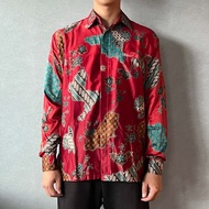印尼蠟染緞面長袖襯衫 BRAHMA - 似火熱情 - BRM005