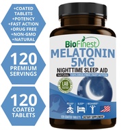 Biofinest Melatonin 5mg Supplement - Fast Action Natural Nighttime Sleep Aid - Normal Sleep Cycle (120 Coated Tablets)