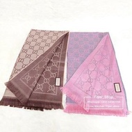 Gucci 經典粉紅灰啡色羊毛頸巾圍巾披肩 classic pink grey brown wool scarf