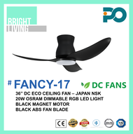 PO FANCY 36" DC Eco Ceiling Fan with 20W Dimmable RGB LED Light Kit (Optional)
