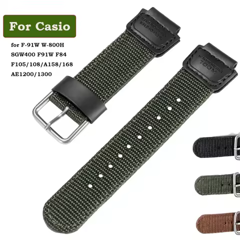 Nylon for Casio for F-91W W-800H Watch Band SGW400 F91W F84 F105/108/A158/168 AE1200/1300 18mm Cowhi