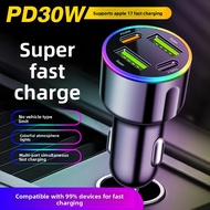 New Colorful Ambient Light Car Charger Super Fast Charge Car Charger 60W PD30W Car Car Charger