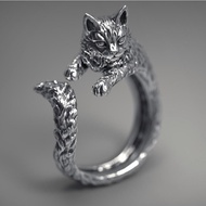 S925 Cat Ring Cute Silver Cat Ring/ RetroWanita Men's Ring/ Cute Cat MotifWanita Sterling Silver Mat