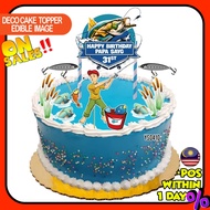 [CUSTOM NAME] Happy Birthday Cake Topper Fishing (Memancing) Decoration Set Party Accessories Banner