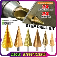 Step Drill Bit Mata Drill Besi Tebuk Lubang Hole Drill Bit Cone Drill Hex Shank Hole Cutter Titanium