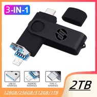 HP 2TB 3 IN 1 USB3.0 type-c Micro OTG metal flash disk 1TB 512G 256GB 128G pendrive 64GB 32GB Flash Drive for phone PC