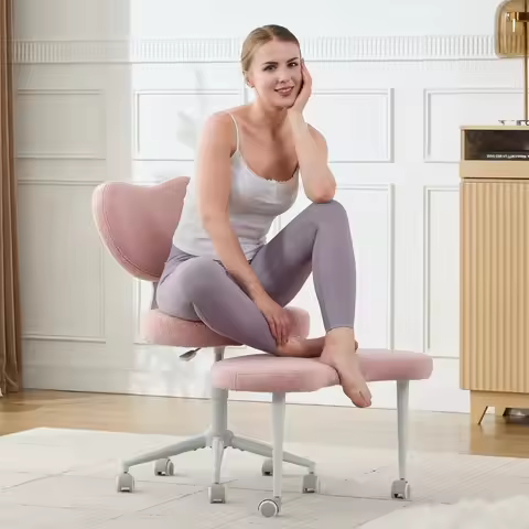 Cross Legged Chair with Wheels, ADHD Chair, Criss Cross Desk Chair with Lumbar Support and Adjustabl
