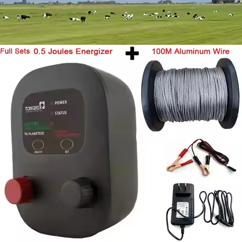 2 IN 1 Electric Fence 0.5 Joules Energizer+ 100M 7-Multi Strands Aluminum Alloy Wires For Farm Anima
