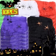 [H&L]Stretchy Artificial Spider Web Halloween Decor | Realistic Silk Cobweb with Spiders, Easy Shape