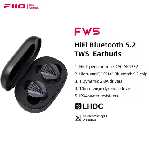 FiiO FW5 TWSWireless Bluetooth LHDC/aptX adaptive Earphones Sport Stereo HiFi Music Earbuds 10mm Dyn