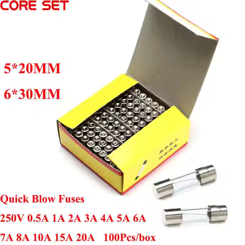 100PCS Fast Blow Insurance Tube 5*20MM GLASS Quick Blow FUSE 5*20 6*30 6*30MM 5X20 250V 0.5A 1A 2A 3
