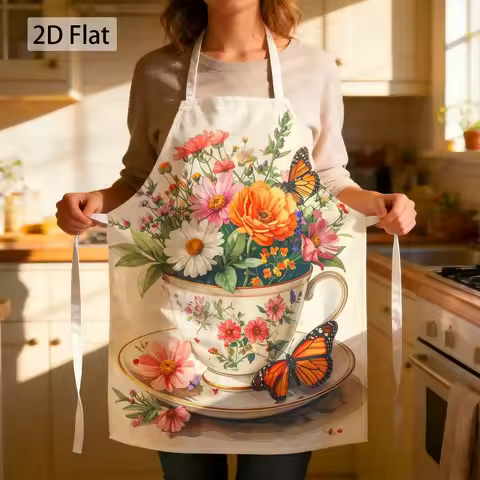 1pc Cottagecore Wildflower & Butterfly Apron - Wildflower & Butterfly Print Chef Apron Suitable for 