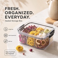 Airtight Tea Storage Box Bekas Makanan PET Moisture Proof Grid Container Herbs Grains Pantry