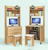 (訂貨價：$660) 百變折疊電腦枱(60|70cm)170cm高 電腦桌+書櫃(可配木椅)Computer Desk