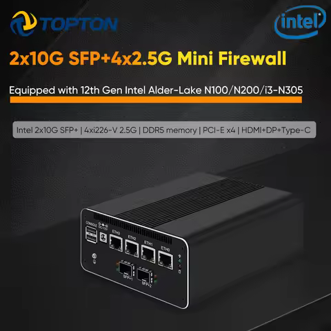Topton Firewall Appliance 2*10G SFP+ Intel i3-N355 N305 N200 N150 N100 4x i226-V 2.5G DDR5 NVMe Soft