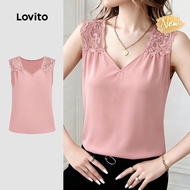 (New Arrival) Lovito Casual Top Lace Pleated Spring/summer Pink Top for Women TKK8P1D678 Lovito Atas