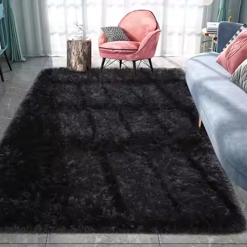 Fluffy Area Carpet Black Shag Rug for Bedroom Living Room Carpet Fuzzy Carpet for Kid's Room Home De