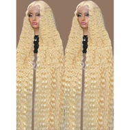 40 42 Inch 613 Honey Blonde Color Deep Wave 13x4 13x6 Hd Lace Frontal Wigs Brazilian Curly Human Hai