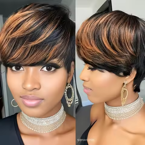 6inch 1b30/1b27/Black Color 250% Density Remy Hair Party Use Short Straight Pixie Cut Machine Made H