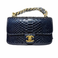 ［2756］香奈兒 Chanel 風琴包 黑色斜挎包 蛇皮 小號 金扣