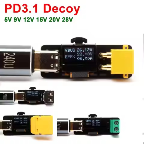 PD3.1 EPR Voltage Decoy Fast Charging W LCD Display 5V 9V 15V 20V 28V Trigger TYPE-C To DC XT30 XT60
