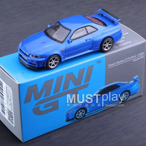 MINIGT 1:64 scale GTR R34 V-Spec Bay Blue Alloy car model MINIGT 759#