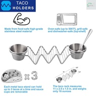 【Ruali】Zone Taco Stand Up Holders Stylish Stainless Steel Taco Holder Stand with 2 Salad Cups 1 Set 