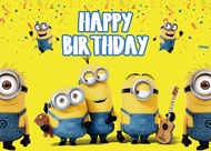 Fastshipment 150ซม.* 100ซม.การ์ตูน Minions ผ้าพื้นหลังอุปกรณ์ Happy Birthday Theme ของเล่นเด็กของขวั