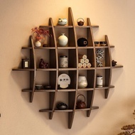 Solid Wood Multi-Grid Shelf Bogu Shelf Wall-Mounted Multi-Grid Storage Cabinet Teapot Teacup Duobaog
